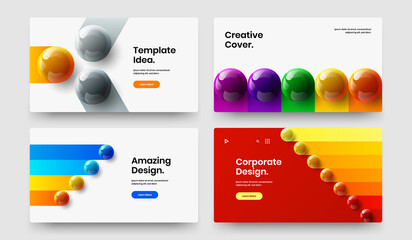 Unique 3D spheres brochure template collection. Trendy company identity design vector layout set.
