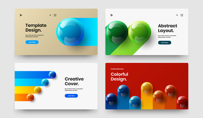 Simple realistic spheres corporate brochure layout bundle. Unique postcard design vector illustration set.