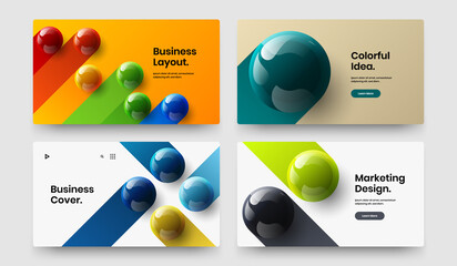Bright realistic balls annual report concept set. Clean website screen vector design layout collection.