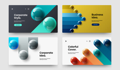Minimalistic company brochure vector design concept composition. Bright realistic balls annual report illustration bundle.
