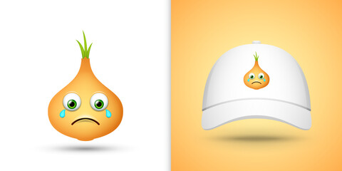 Yellow Onion on white baseball cap. Vector