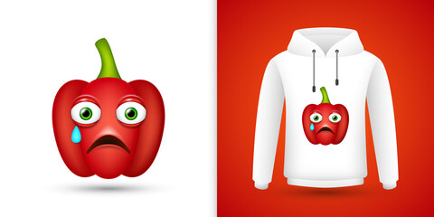 Red Bell Pepper on white sweatshirt hoodie. Vector