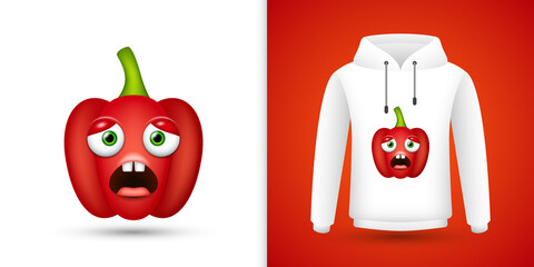 Red Bell Pepper on white sweatshirt hoodie. Vector