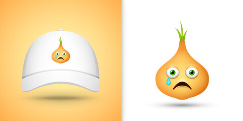 Yellow Onion on white baseball cap. Vector