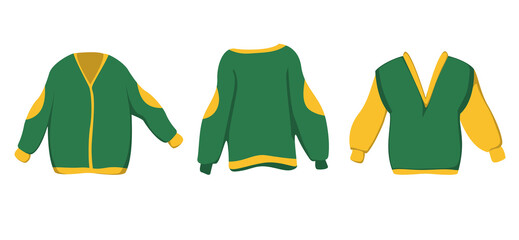 Set of autumn green and yellow sweaters. Vector image.