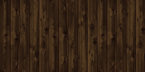 Dark brown natural grainy wood board wide texture. Rough shabby wooden plank rustic panoramic background