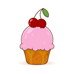 Delicious cupcake with cherry. Pink muffin. Dessert vector illustration design