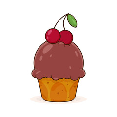Delicious cupcake with cherry. Chocolate muffin. Dessert vector illustration design
