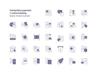 Contactless payment & online banking black mixed iconset