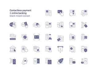 Contactless payment & online banking black mixed iconset