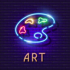 Art vector neon sign. Drawing lesson glowing icon.