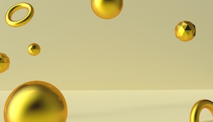 Abstract background with dynamic 3d golden spheres.