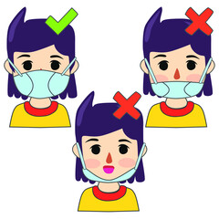 How To Properly Wear a Face Mask Woman Vector Illustrator 