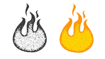 Vector illustration of fire in vintage style. Vector set icons of fire on isolated bacground.