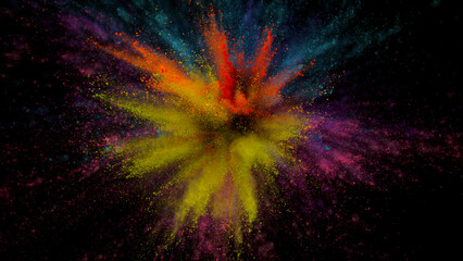 Freeze motion shot of color powder explosion