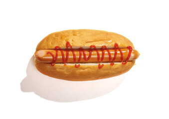 classic hot dog with ketchup isolated on white background