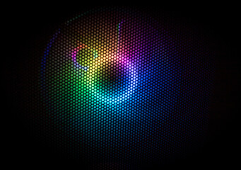 circle of light through a grid on a black background