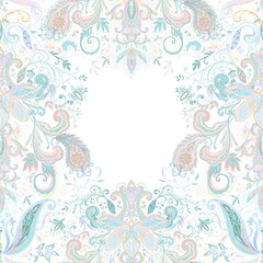 Fototapeta na wymiar Vintage floral paisley ethnic luxury seamless square pastel colors detail frame pattern on white background