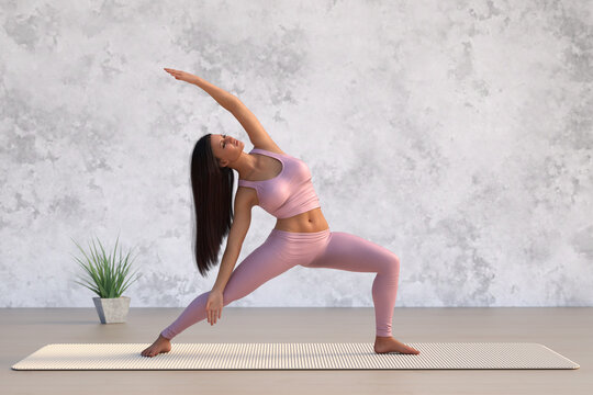 Woman doing stretching in the Studio  
3D rendering
