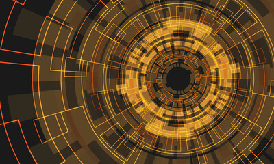 Abstract yellow circuit circle technology futuristic geometric on dark grey design modern background vector