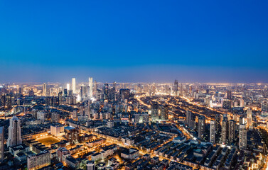 Fototapeta na wymiar Night aerial shot of Tianjin city