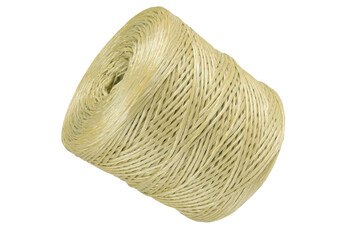 Coiled nylon rope isolated on white background. yellow rolled  striped nylon rope isolated. A coil...