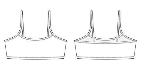 Girl bralette technical sketch illustration. Women's bra underwear design template. - obrazy, fototapety, plakaty