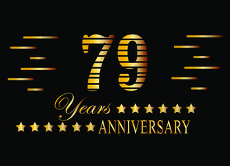 79 Years anniversary logo golden colored isolated on black background. Vector for special date and birthday.