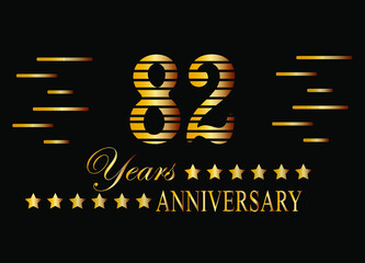 82 Years anniversary logo golden colored isolated on black background. Vector for special date and birthday.