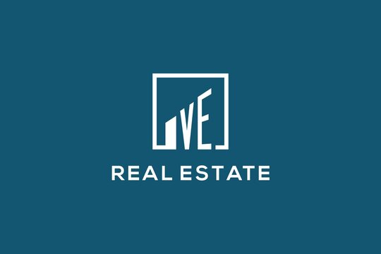 Letter VE square line with building logo design, creative monogram logo style for real estate company