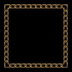 Gold chain round frame. Golden circle frames with necklace patterns isolated on black background. Border template.
