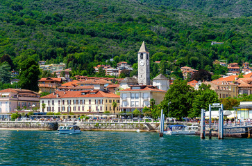 Fototapeta premium Port of Baveno on Lake Maggiore (Lago Maggiore) in the province of Verbano-Cusio-Ossola in the Piedmont in northern Italy