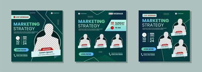 Set of Live Webinar Marketing Strategy Advertising Banner. Abstract square Templates Design. Suitable for Social Media Posts and Web Ads.  