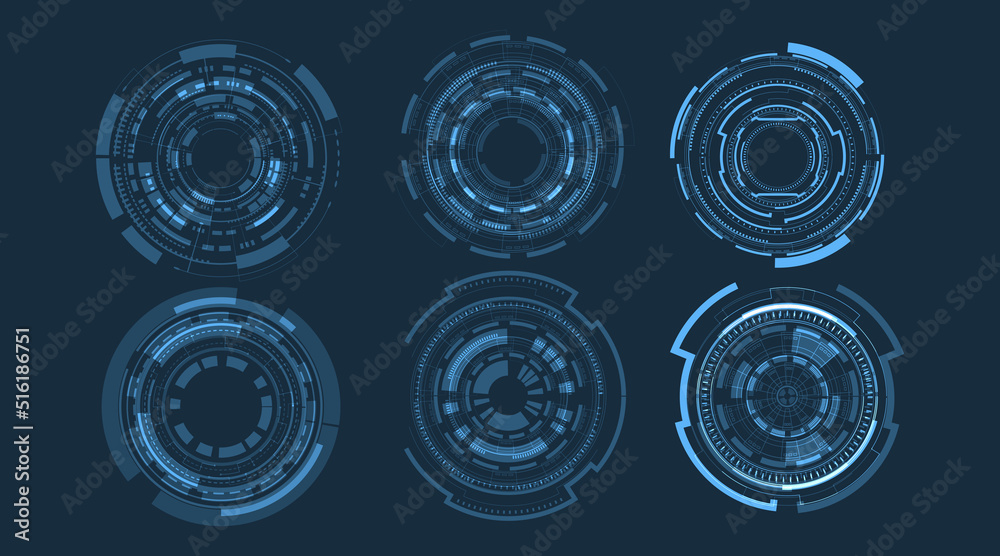 Aufkleber Circle technology elements set.Vector technology circle design on blue background.