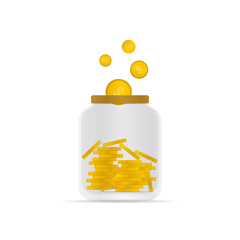 saving coins in bottle. saving coin in jar. financial or business concept. coin, saving, grow, bank. 