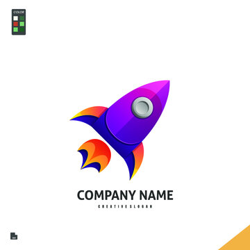 Vector Logo Illustration Rocket Gradient Colorful Style. isolated in white background