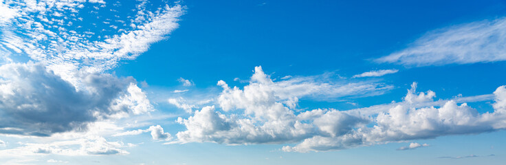 Panorama of blue sky with white clouds in clear weather