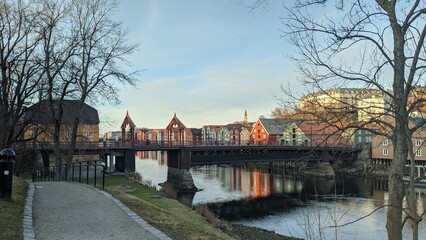 Old city bridge over the Nidelva river in Trondheim. 