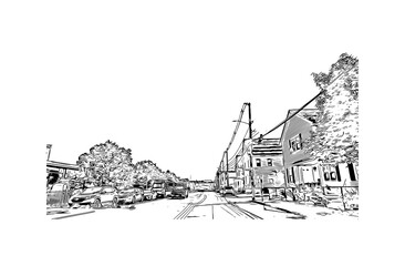 Fototapeta premium Building view with landmark of Nashua is a city in southern New Hampshire. Hand drawn sketch illustration in vector.