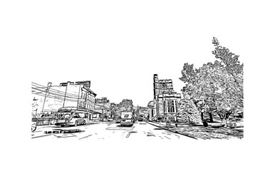 Fototapeta premium Building view with landmark of Nashua is a city in southern New Hampshire. Hand drawn sketch illustration in vector.