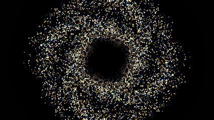 Abstract motion digital wormhole, tunnel consisting of golden sparkling particles. Animation. Breathtaking space landscape of many flying stars. - obrazy, fototapety, plakaty