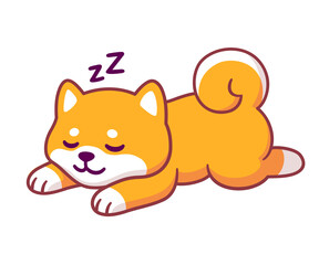 Cute cartoon sleeping Shiba Inu