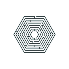 Maze. Find right way. Isolated simple hexagon maze black line on white background. Vector illustration.