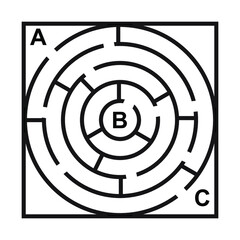 Maze. Find right way. Isolated simple hexagon maze black line on white background. Vector illustration.