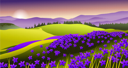 Naklejka premium summer landscape at sunset