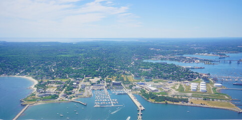 Landscape of Fore river and Portland Harbor and Downtown in Maine	