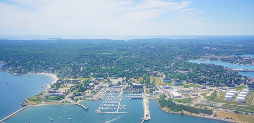 Landscape of Fore river and Portland Harbor and Downtown in Maine	