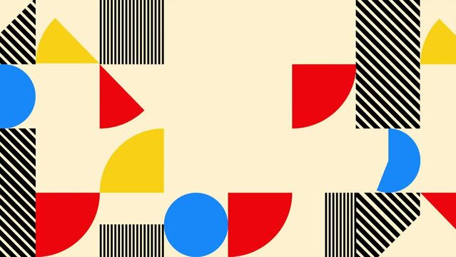 幾何学的なグラフィックスと抽象的な背景を持つモダンなグリッドデザイン。モーションデザイン、バウハウススタイル、ループ素材