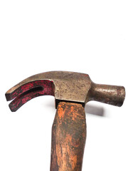 Rusty old steel hammer white isolated. Oldtimer concept