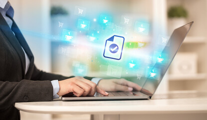 Businessman working on laptop with new business